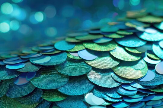Abstract turquoise sequin texture with fish-scale effect, reflective holographic surface for holiday and fashion campaigns