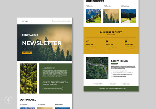 Clean Minimalist Business Newsletter Template with Forest Nature Theme