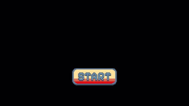 Retro 8-Bit Pixel Art Start Button Animation with Transparent Background