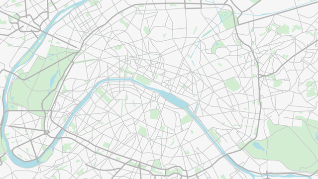 Paris City Street Map with Seine River, Minimal France Urban Road Network Vector Illustration