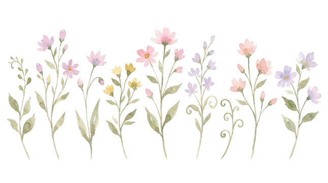 Watercolor wildflowers set for floral cards and invitations.