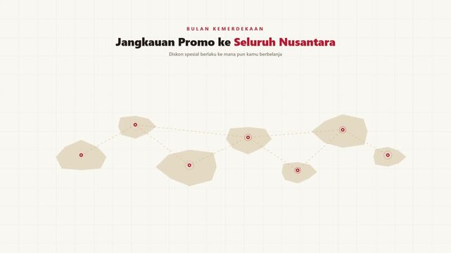 Minimalist graphic design promoting business reach across the Indonesian archipelago for independence month celebration.