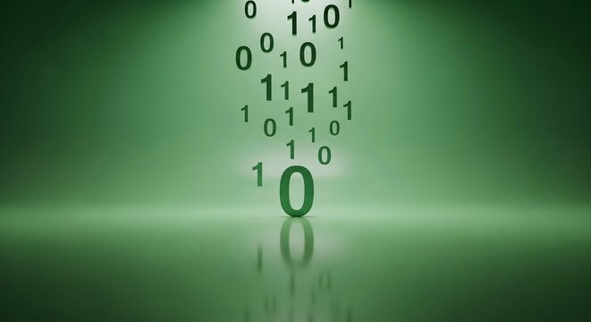 Abstract Green Binary Code Falling: Digital Data Technology, Cybersecurity, and Programming Concept Background