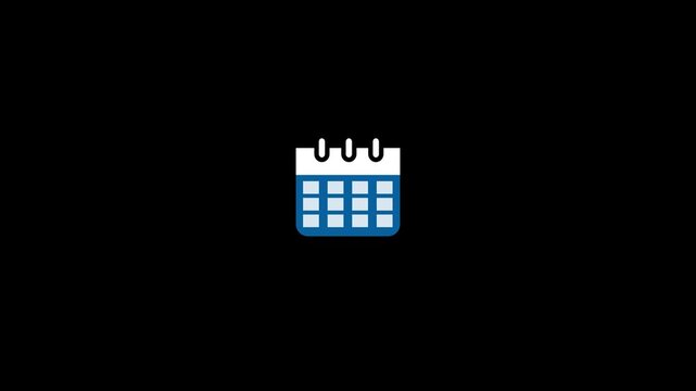 Blue Calendar Icon Animation. Schedule Planner, Date Reminder, Event Management, Monthly Calendar Symbol, Business Planning, Modern Flat UI Motion Graphic Isolated on White Background