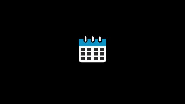 Blue Calendar Icon Animation. Schedule Planner, Date Reminder, Event Management, Monthly Calendar Symbol, Business Planning, Modern Flat UI Motion Graphic Isolated on White Background