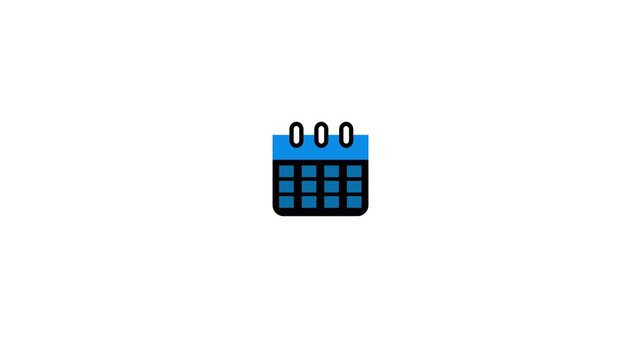 Blue Calendar Icon Animation. Schedule Planner, Date Reminder, Event Management, Monthly Calendar Symbol, Business Planning, Modern Flat UI Motion Graphic Isolated on White Background
