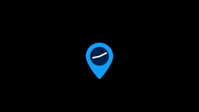 map pin and clock icon animation. 4K Video motion Animation.