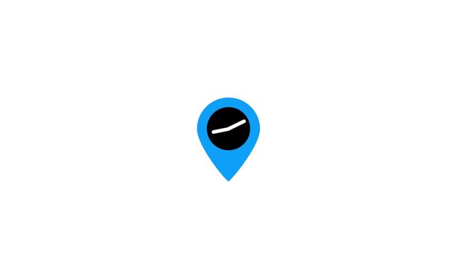 map pin and clock icon animation. 4K Video motion Animation.
