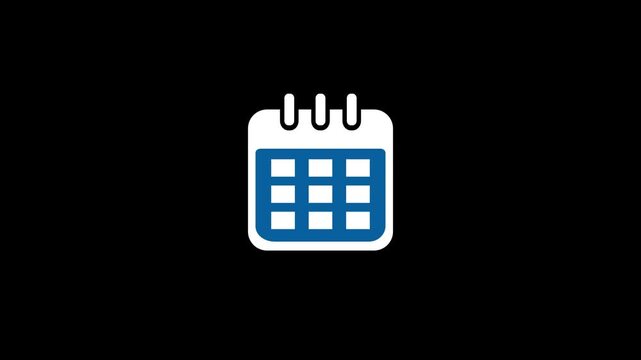 Blue Calendar Icon Animation. Event Schedule, Date Reminder, Planner Organizer, Appointment Calendar, Monthly Timetable, Business Planning, Modern Flat UI Motion Graphic on Black Background