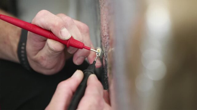 Testing electric wire voltage with professional digital multimeter