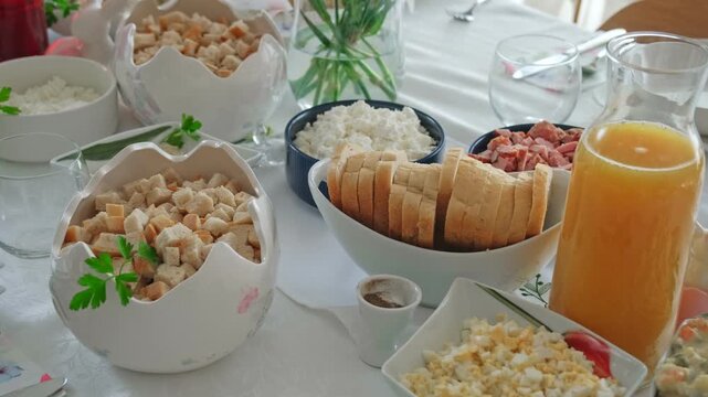 Table with Food on Traditional Easter Breakfast at Catholic Family in Poland