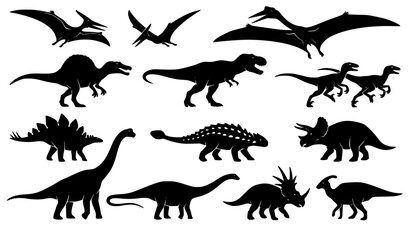 Black Dinosaur Silhouette Collection Prehistoric Animal Vector Set © creative Madara 