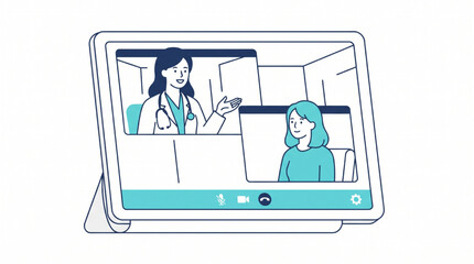Fototapeta premium Virtual Healthcare Checkup Vector with Doctor Tablet Device for Remote Medical Consultation