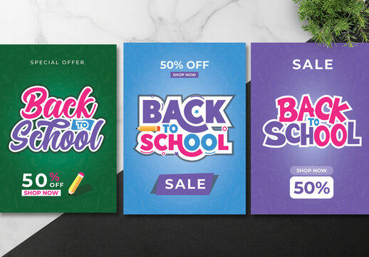Back to School Sale Banner Template Vector Background Illustration Set