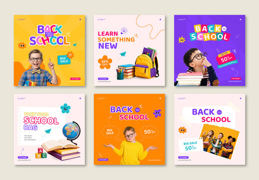 Back to School Sale Social Media Post Instagram Banner Template Vector
