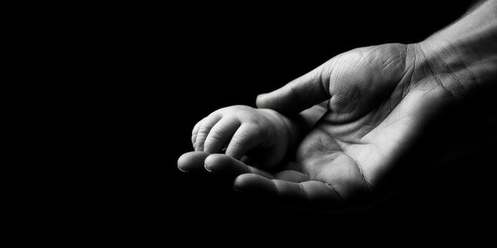 Tiny hand rests in a larger hand, a symbol of protection and love