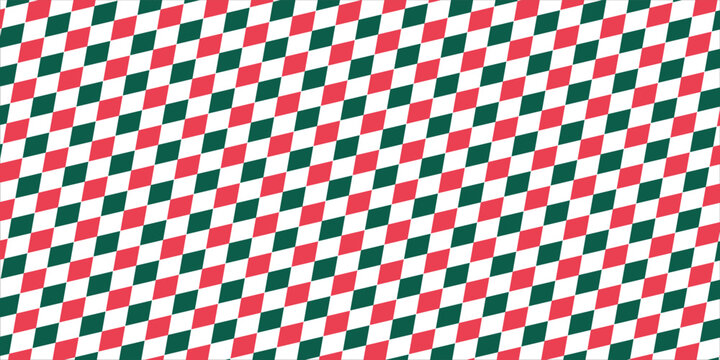 Luxury festive seamless background featuring geometric green and red diamonds connected . Classic tartan-inspired plaid vector pattern, ideal for holiday gift wrapping paper, winter greeting cards, lu