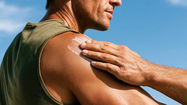 Man applying sunscreen to arm