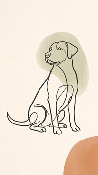 Minimalist Dog Line Art Drawing with Abstract Green Shape