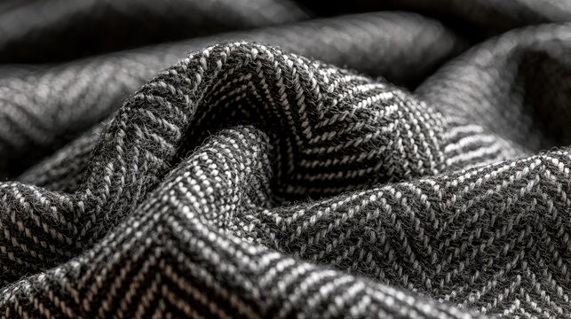 Close-up of textured gray and white fabric with a woven chevron pattern