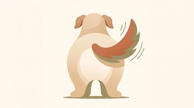 Cute Dog Wagging Tail Back View Minimalist Vector Illustration