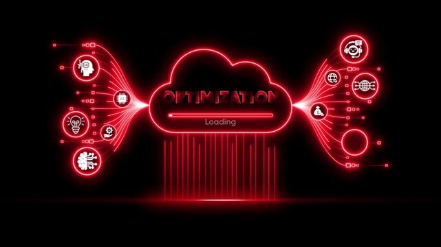 Cloud optimization loading animation: digital network data processing and tech interface