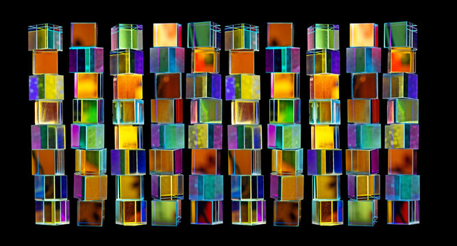 a crystal cube prism featuring light refraction and a holographic effect