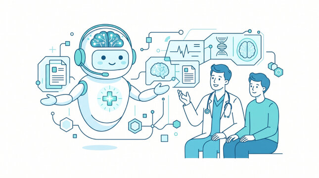 AI Medical Assistant Robot Vector for Doctor Patient Consultation and Smart Healthcare Automation