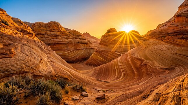 Stunning Golden Hour Sunset at The Wave Sandstone Formation in Arizona