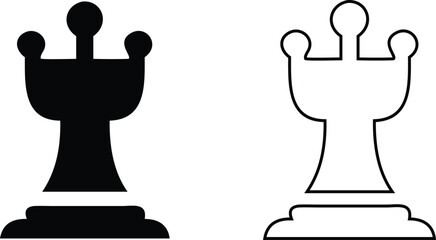 Queen chess piece strategy championship game silhouette and outline icon set isolated on white background © RoshonAra