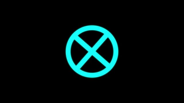 Black background,ban icon animation stop wrong problem attention car-full warning animated. sine sign stop, cross, x, ban, cancel, prohibited.