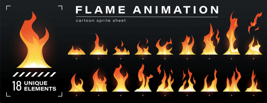 Fire animation sprite sheet, vector sequence set
