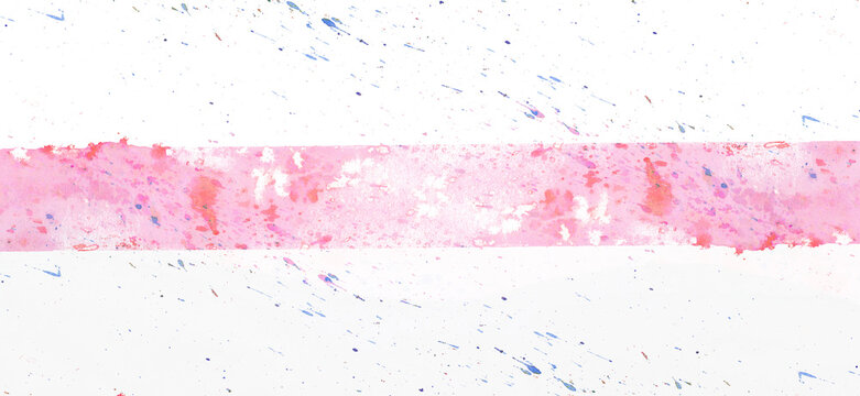 Pink watercolor strip forms an abstract banner on a white background