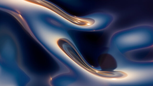 Abstract 3d rendering of glossy liquid metallic fluid waves
