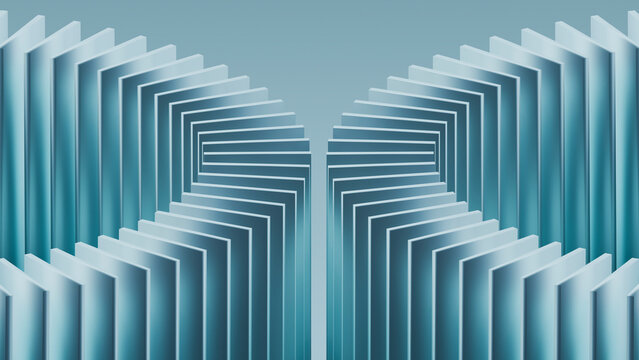 Abstract 3d rendering of symmetrical blue geometric pattern