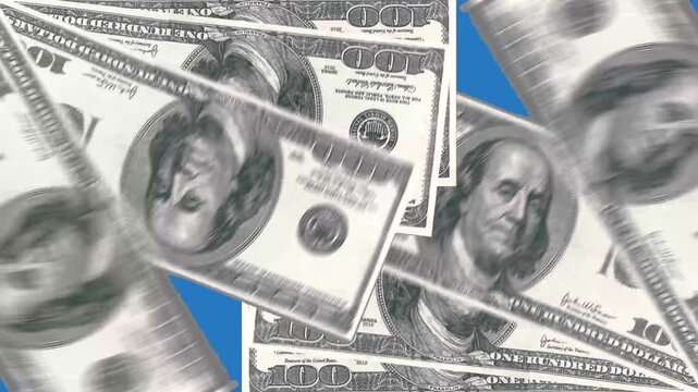 Transition for video, from dollars, on a blue background. 4K