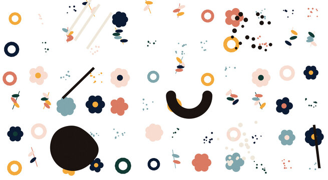 Colorful hand drawn easter eggs and bunny doodles on paper on transparent background
