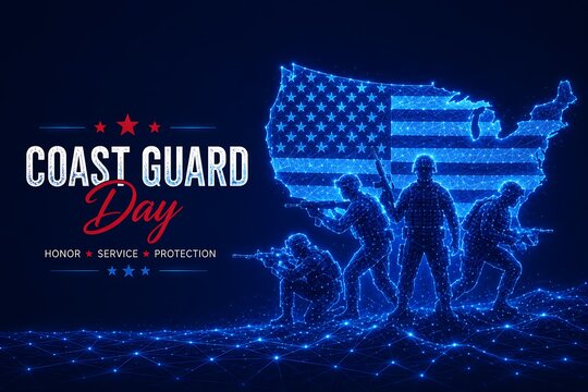 Patriotic digital art honoring soldiers for u.s. coast guard birthday with soldiers military patriotic celebration anniversary security protection. u.s. coast guard birthday