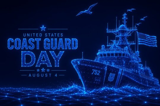 Nautical coast guard cutter ship digital graphic for u.s. coast guard birthday with maritime military protection american graphics seagulls anniversary. u.s. coast guard birthday