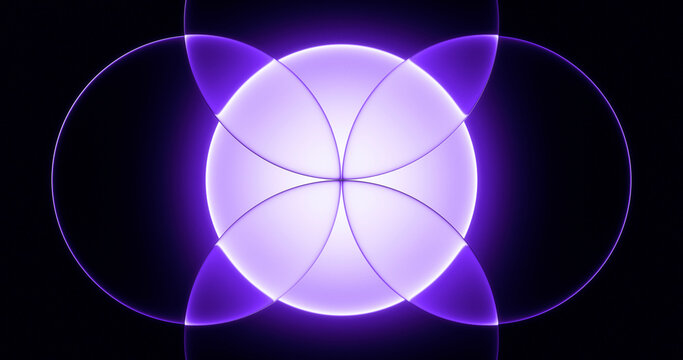 Glowing purple overlapping circles create a symmetrical background