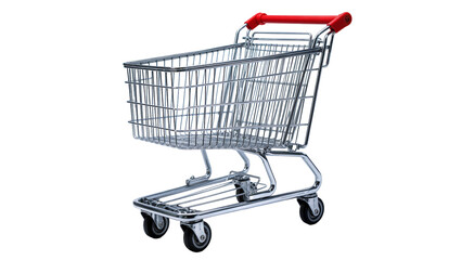 Chrome shopping cart with red handles, isolated on transparent background © Corotaev
