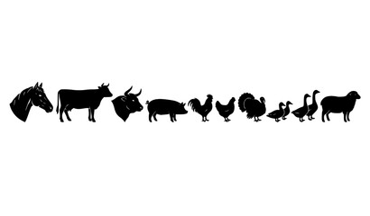 Realistic Farm Animal Silhouette Vector Bundle with Horse Cow Pig Poultry and Sheep © creative Madara 
