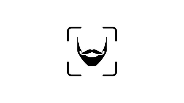 Digital facial recognition animation with beard icon for biometric security verification process.