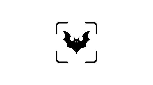 Animation of a halloween bat appearing in a square scanning frame with a green light moving across its body.