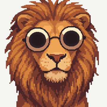 Majestic pixel art lion portrait with big eyes