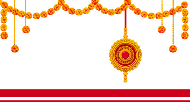 Raksha bandhan festival background with rakhi and marigold garlands