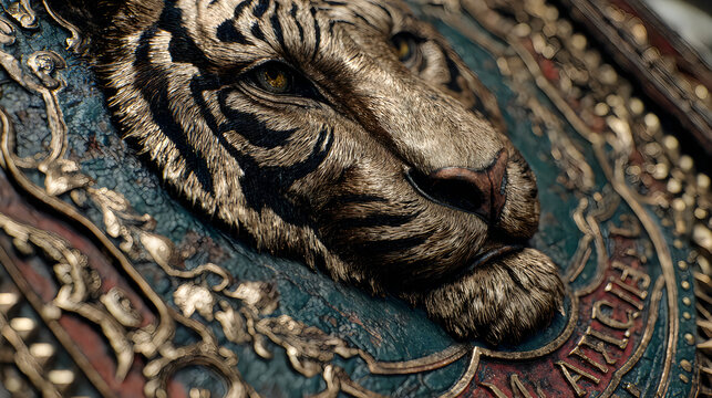 Detailed tiger face relief bronze metal artwork luxury wall decor Pictures