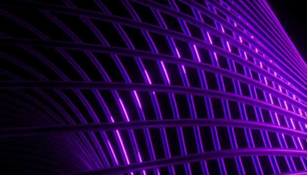Abstract glowing purple geometric grid tunnel background
