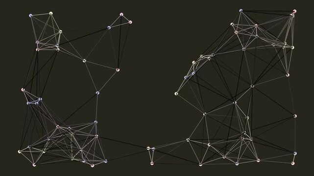 Abstract geometric network of connected lines and nodes on dark background