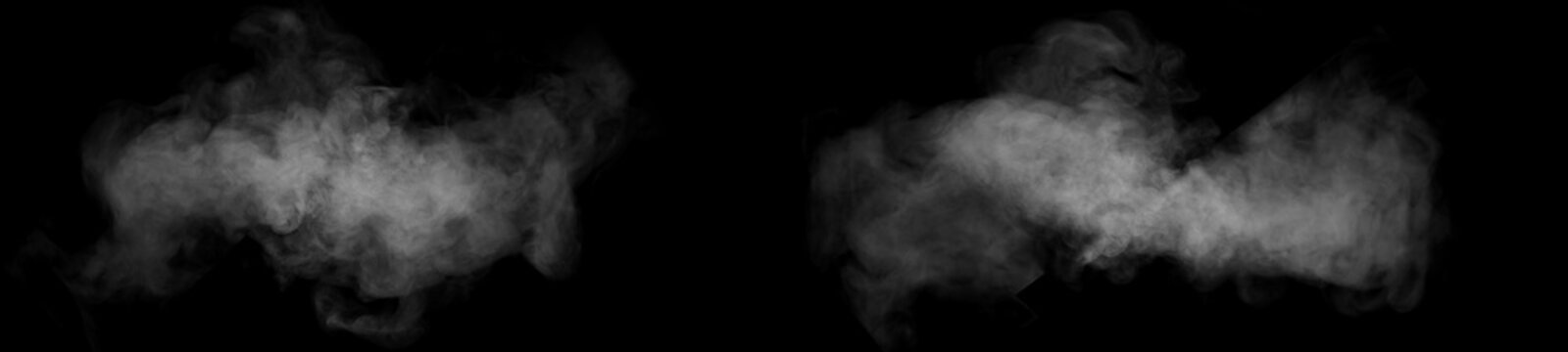 Realistic white smoke overlay isolated on black background, dense fog cloud effect for visual effects, cinematic editing, abstract vapor texture, mist, haze, and digital compositing design.